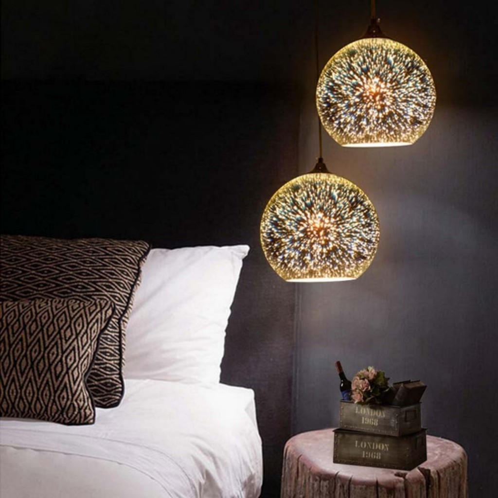 Lampu Gantung LED Minimalis Nordic Modern Kaca, Kaca 3D Berwarna Warni LED Lampu, Lampu Gantung Deko