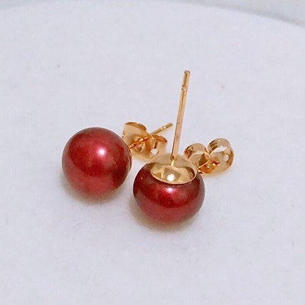 Giwang Tusuk Bhayangkari Mutiara Warna Cokelat dan Merah | Persit | Giwang Tusuk Mutiara Asli