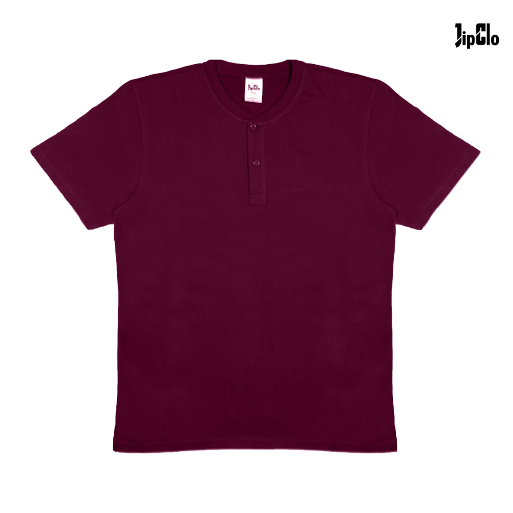 JipClo Kaos Henley James Kerah Kancing Maroon Cotton 24s