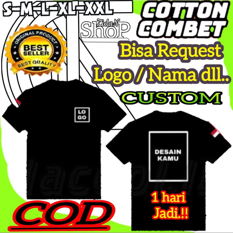 Baju Kaos Custom Sablon 2 Sisi Depan& Belakang, Bebas Request / Desain Sendiri