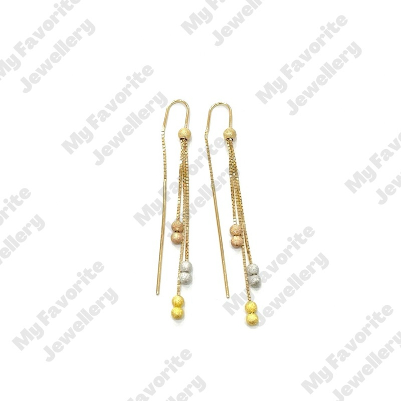 Anting Panjang Bola Pasir Warna EMAS ASLI Kadar 700