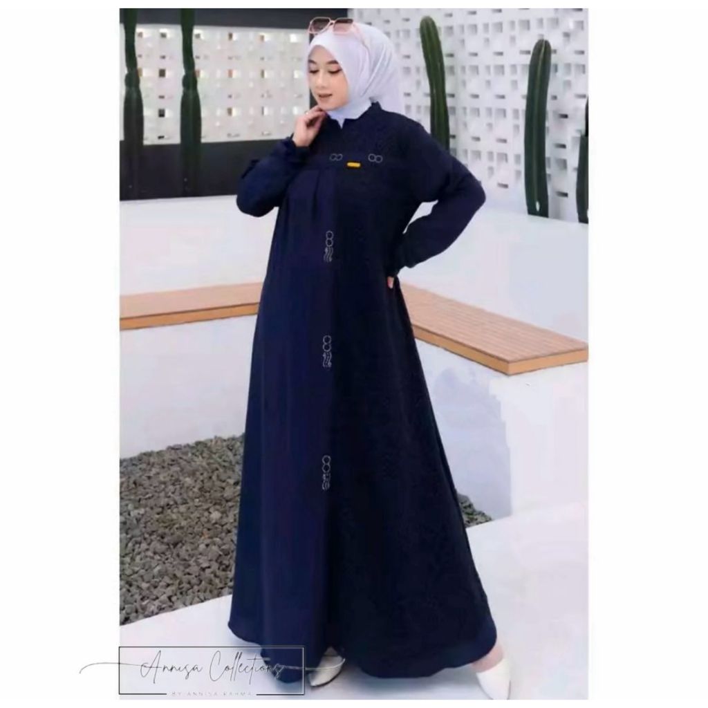 ALUNA DRESS Gamis Crinkle mix brukat airflow Gamis terbaru 2024