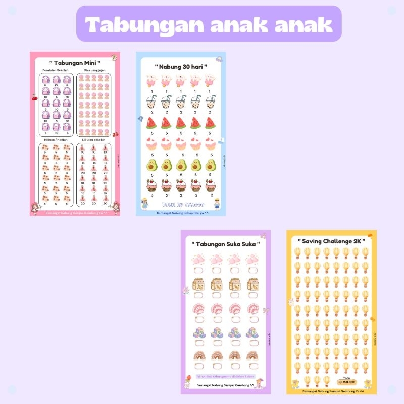 

REFILL kertas nabung challenge 2000, tabungan mini, tabungan 30 hari, tabungan suka suka