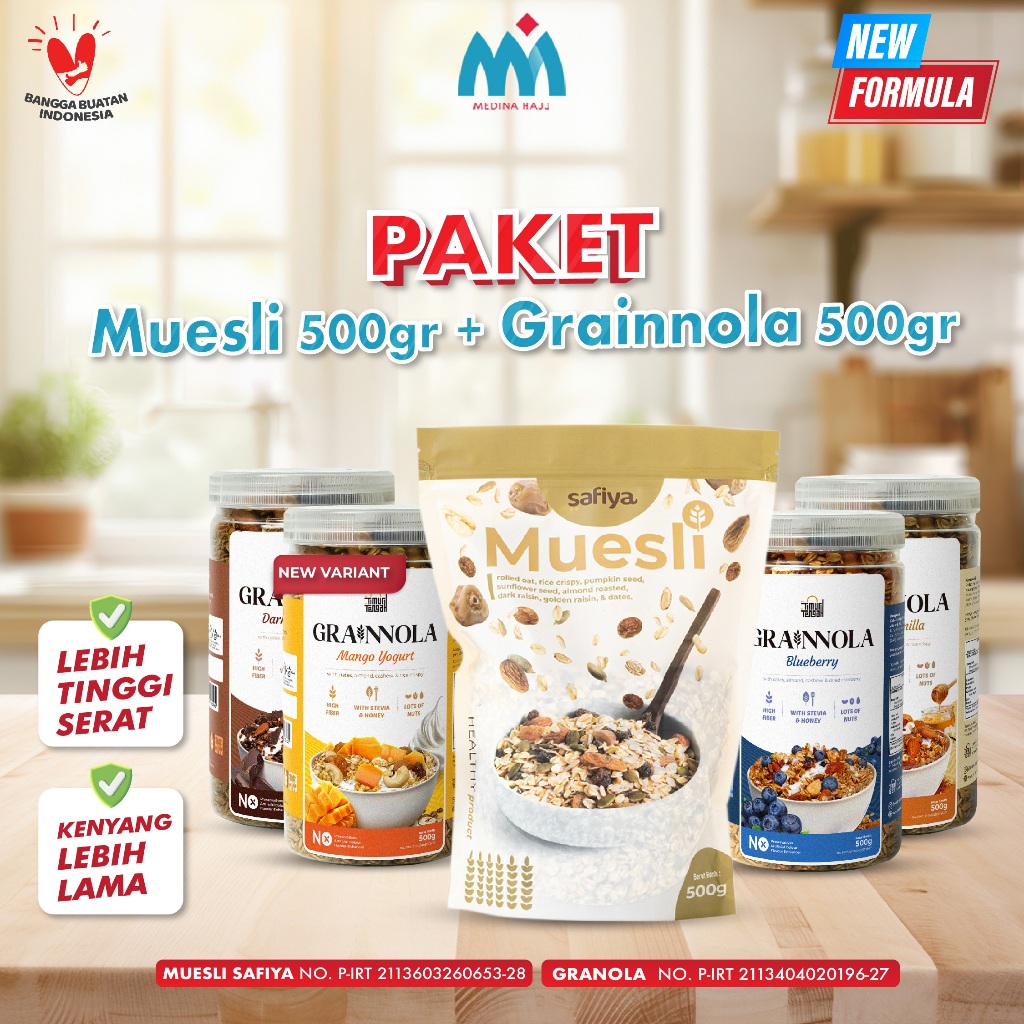 

[Paket Hemat] Special 2 IN 1 Muesli Safiya 500 gr + Granola Timur Tengah 500gr