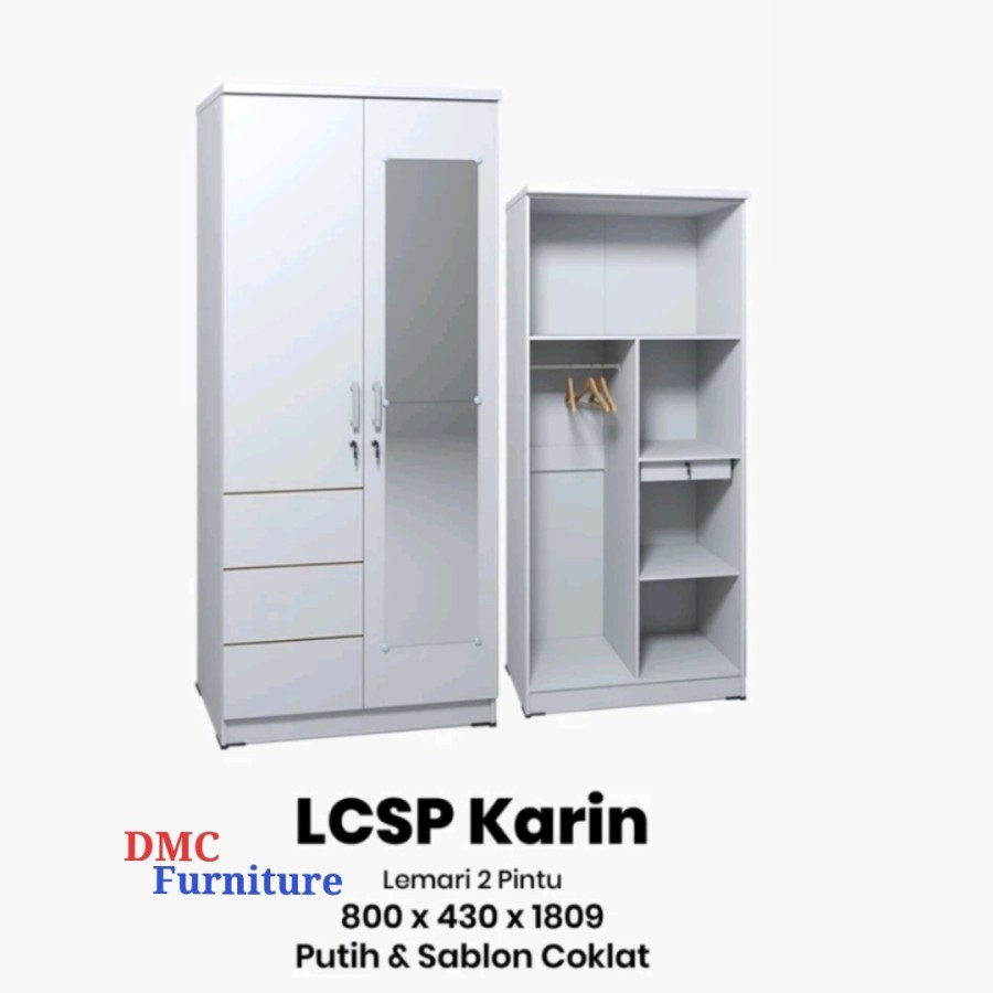 Lemari Baju 2 Pintu Putih Kaca Cermin Lemari Pakaian Olympic Gstar