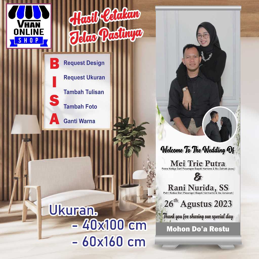 Cetak Banner Spanduk Custom Syukuran Wedding Design Warna Putih