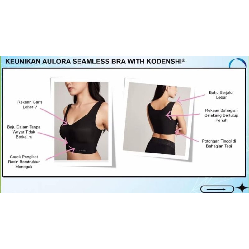 Aulora seamless bra hitamwith kodenshi tanpa kawat