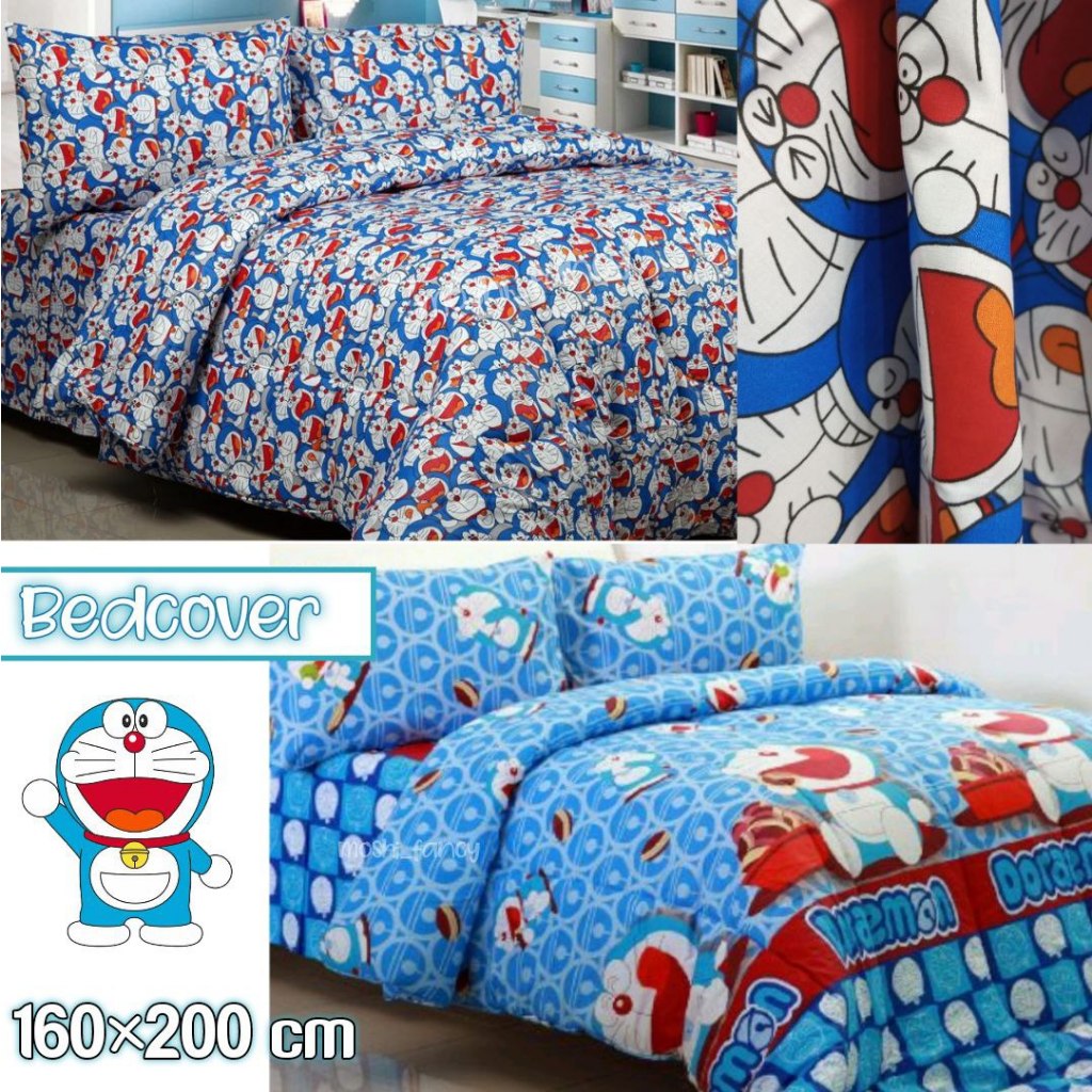 Bedcover Set Motif Doraemon / Bedcover Seprei Katun Panca Ukuran 160x200 Cm Size Queen /Bedcover Ful