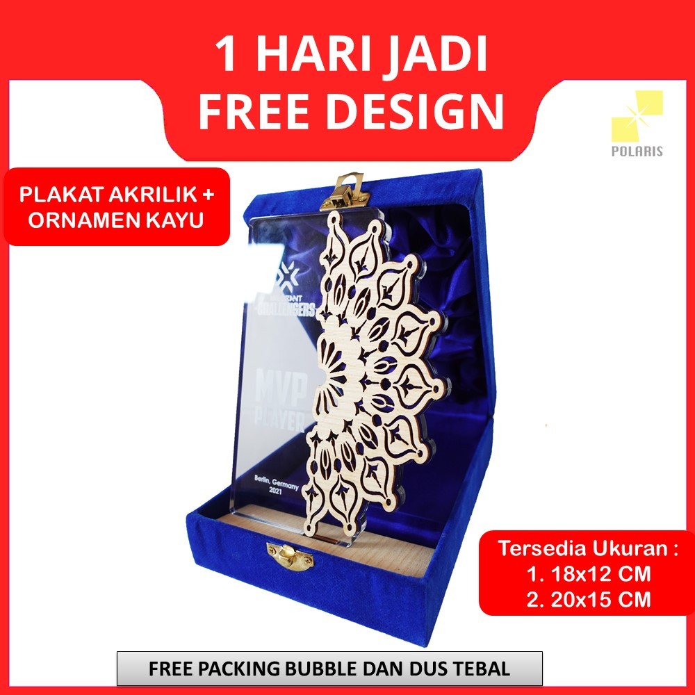 PLAKAT AKRILIK ORNAMEN KAYU CUSTOM  + BOX