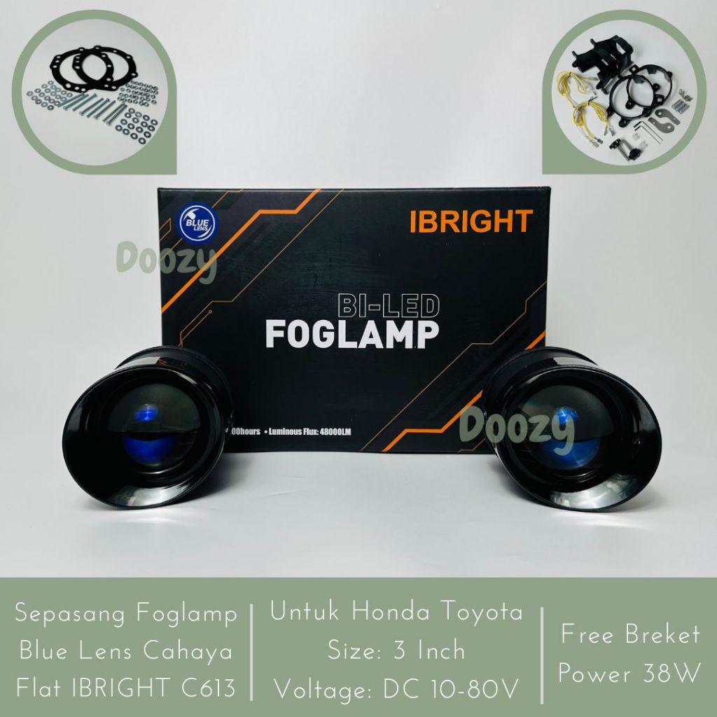 IBRIGHT C613 Sepasang Foglamp 3 Inch Cahaya Flat Blue Lens Foglamp Honda Toyota Ada Breket Universal