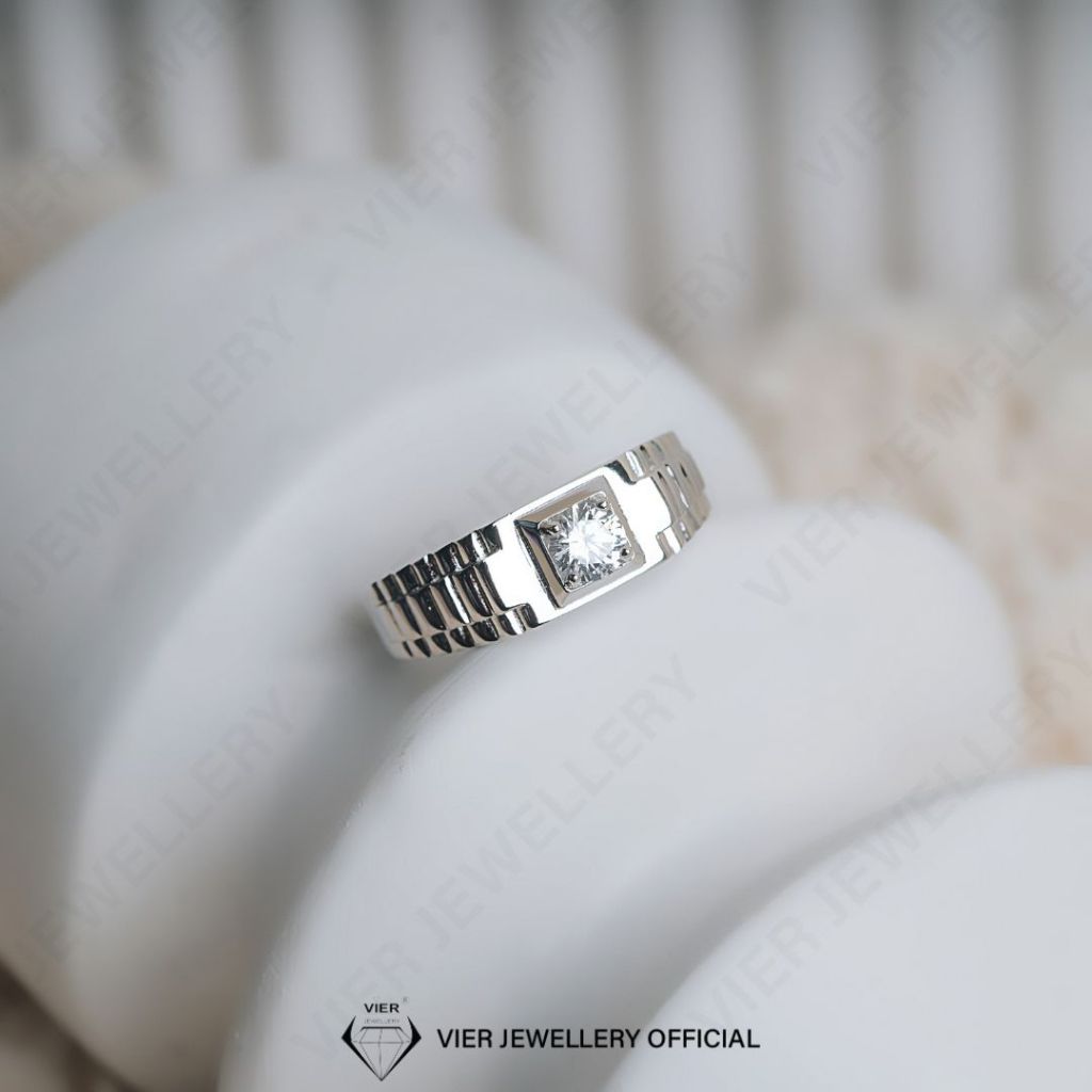 Vion S925 Ring Man 16419 Cincin Cowok Silver925/ Perak Crystal Zirconia Replika Berlian