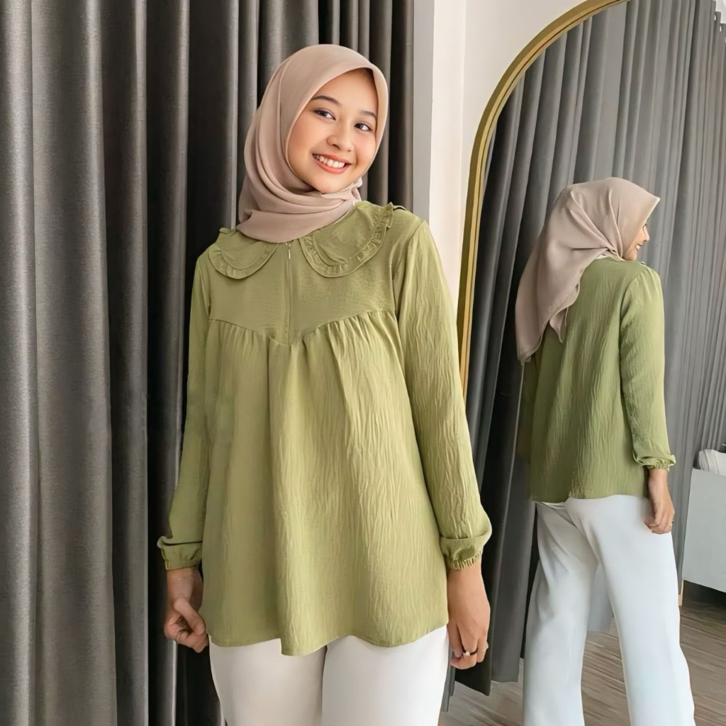 Blouse Wanita Richella Crinkle Airflow Atasan Korean Style