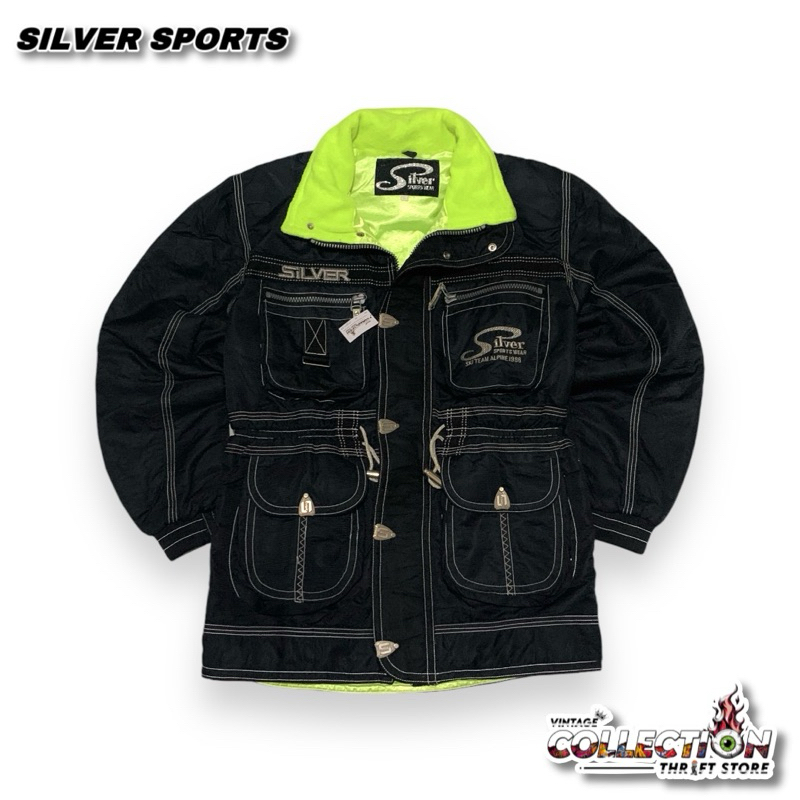 JAKET VINTAGE SNOWBOARD SKI WEAR RACING SILVER SPORTS WEAR ALPINE 1996