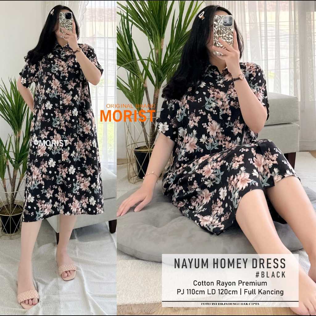 Morist Berlabel Nayum Sefna Aura Homey Dress Rayon Full Kancing Depan Daster Premium Home Dress Meny