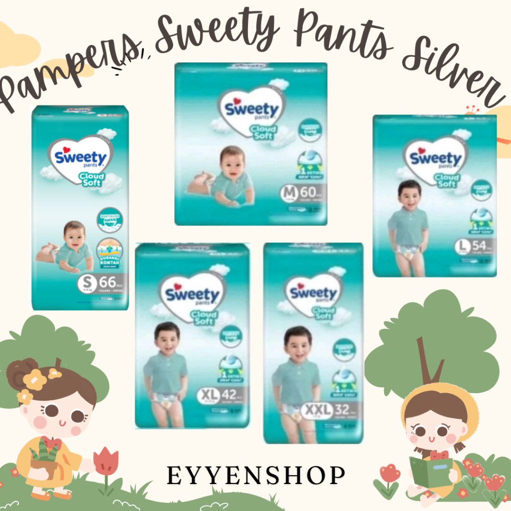 PAMPERS SWEETY PANTS SILVER (Pampers Premium Tipe Celana) |Size S(66)-M(60)-L(54)-XL(42)-XXL(32)||Ha