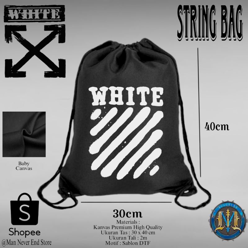 Tas Serut Kanvas Tebal Motif Distro Off White / Tas Sekolah Serut Kekinian Baby Canvas Premium 100 %