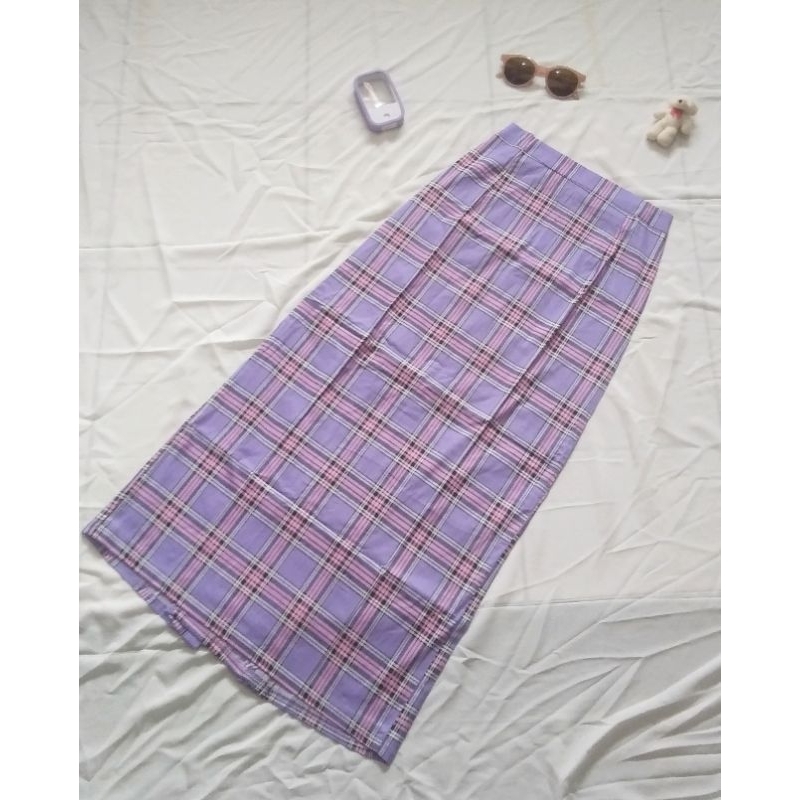 Rok Tartan Lilac / Rok Span Lilac / Rok Kotak Kotak Lilac / Rok Wanita / Rok Terbaru / Rok Murah / R