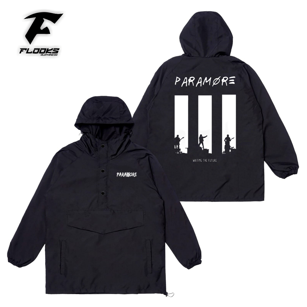 Flooks clothing  Jacket Cagoule Paramore band  parasut parasut waterproof motif sablon  pria wanita