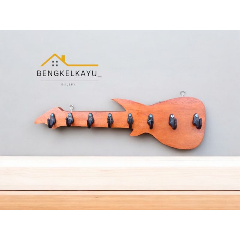 gantungan kunci kayu - kapstok kayu - gantungan kayu bentuk Gitar - gantungan gitar - gantungan kayu