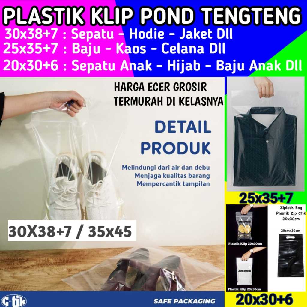 Kantong Klip Ziplock Pond Tengteng Uk 30x38+7 - 25x35+7 - 20x30+6 1Pcs- Plastik Packing PE Premium
