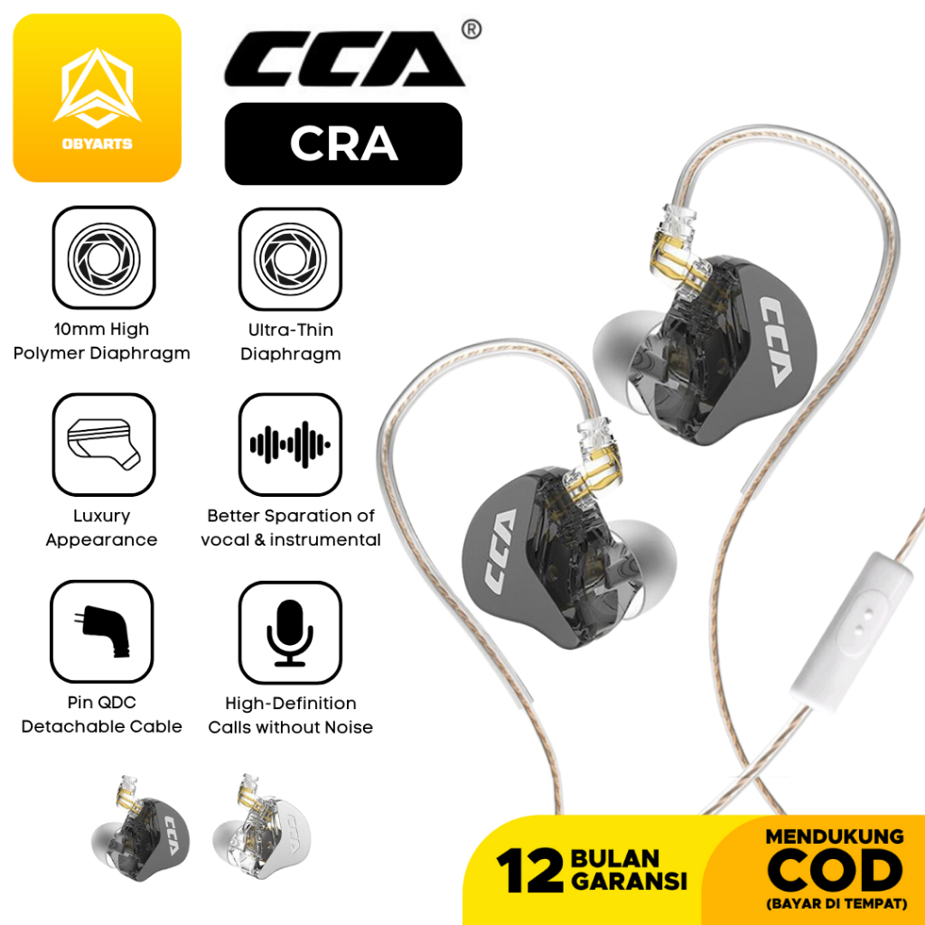 EARPHONE CCA CRA WITH MIC ORIGINAL HEADSET STEREO IEM SPORTY IN EAR MONITORING HF BASS GAMING ALT KZ