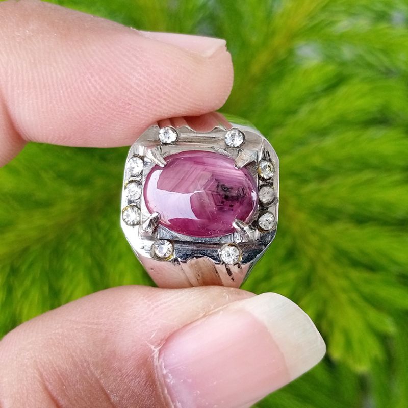 Cincin Monel Batu Permata Natural Ruby Star Motif Garis Fatwa 01