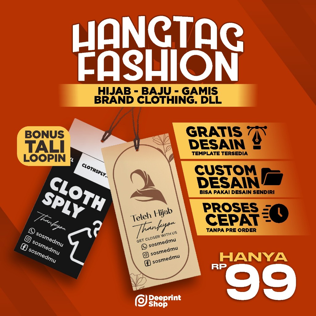 

Hang tag Custom / Hangtag Baju / Hang Tag Hijab Custom / Hangtag free tali loopin TERMURAH