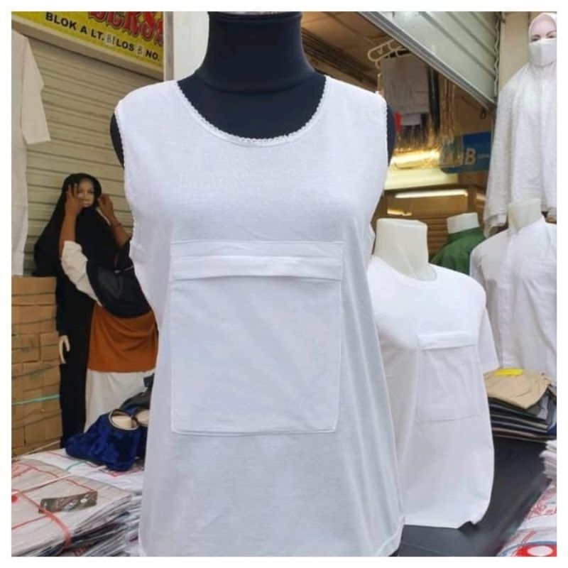 Kaos singlet wanita kaos haji umroh kantong depan