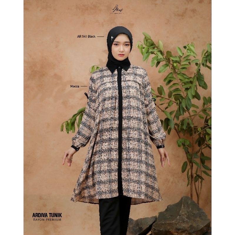 Tunik Motif Terbaru AR Rafi - Ardiva Tunik - Tunik Motif Kotak² Rayon Premium - ORI By AR Rafi