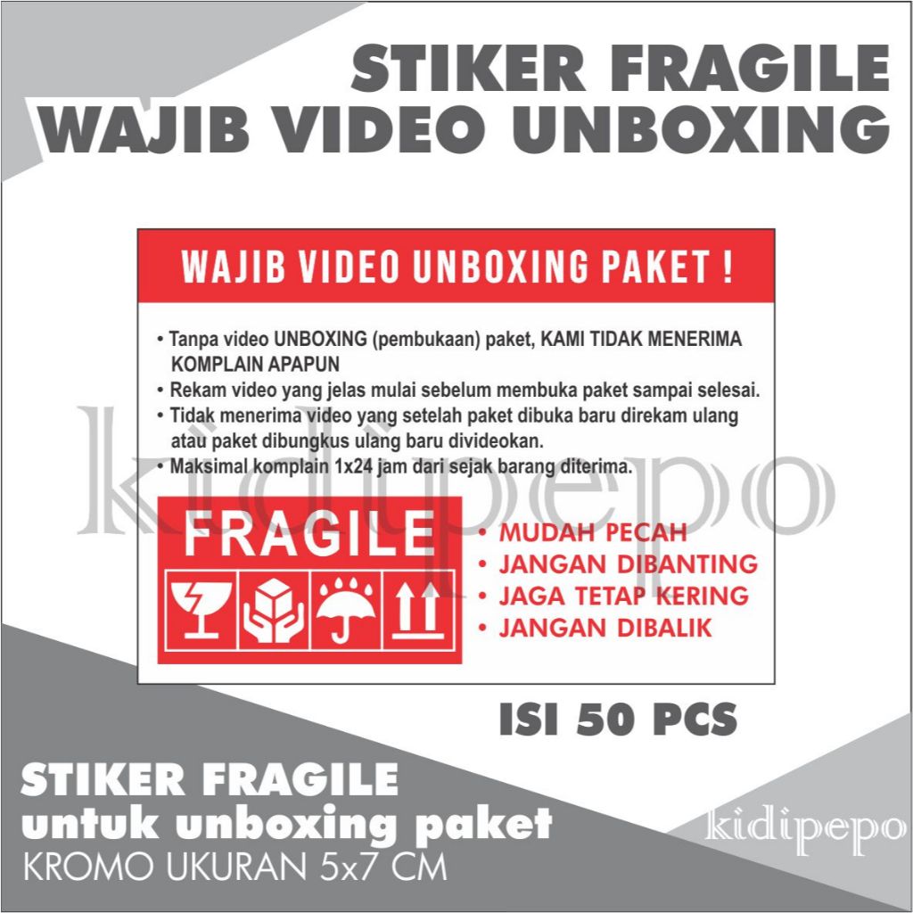 

STIKER FRAGILE WAJIB VIDEO UNBOXING PAKET - ISI 50 LEMBAR