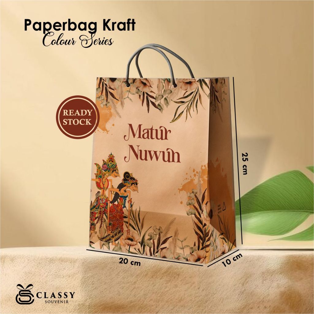 

PAPERBAG SABLON MOTIF READY STOCK - TAS SOUVENIR PERNIKAHAN BAHAN KRAFT UKURAN 20 X 25 X 10