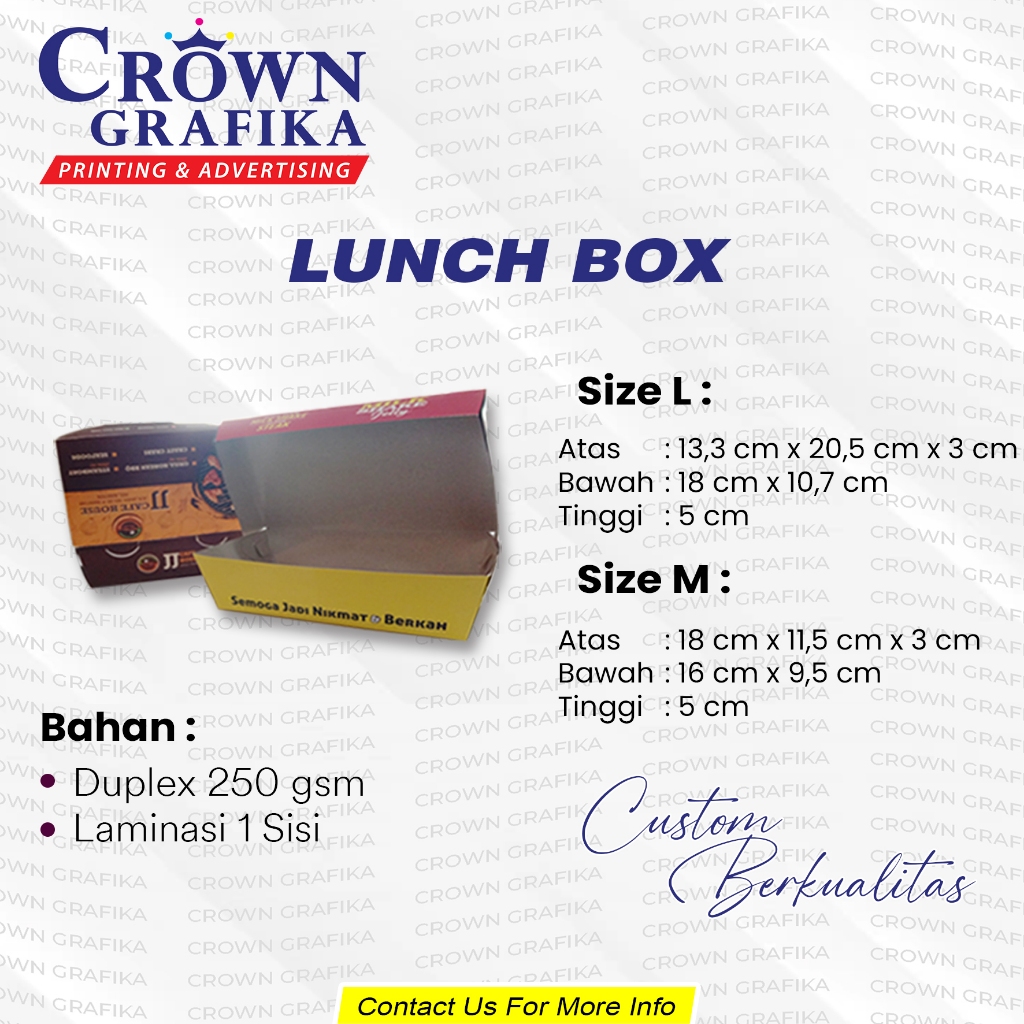 CETAK KOTAK LUNCH BOX CUSTOM DUPLEX 250GSM + LAMINASI 1 SISI