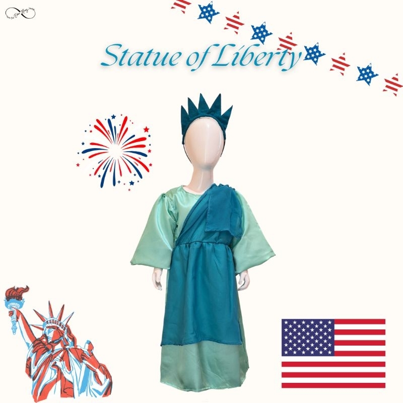 Kostum Patung Liberty  untuk Anak Perempuan | Statue of Liberty Costume for Girl | Baju Negara Ameri