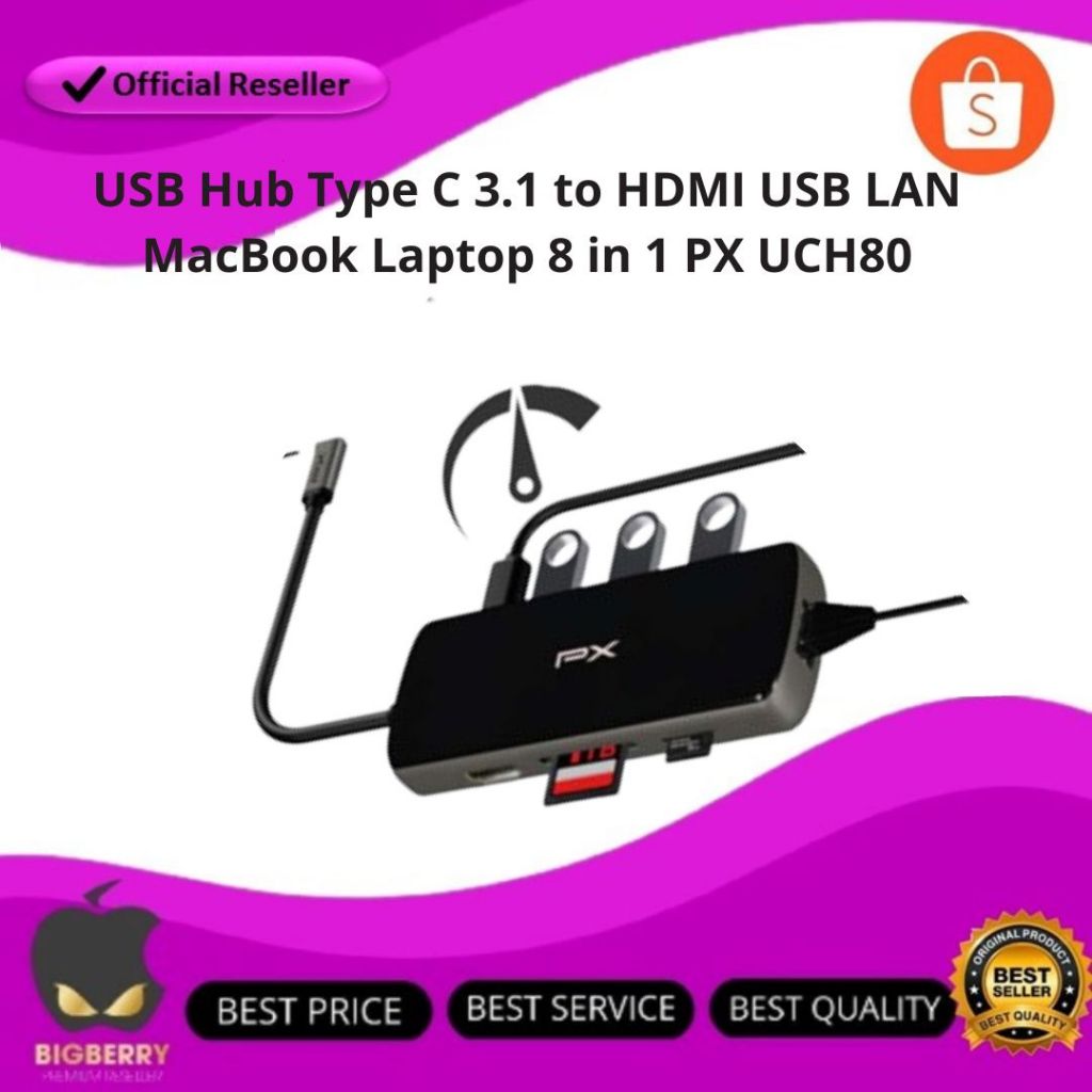 USB Hub Type C 3.1 to HDMI USB LAN MacBook Laptop 8 in 1 PX UCH80B