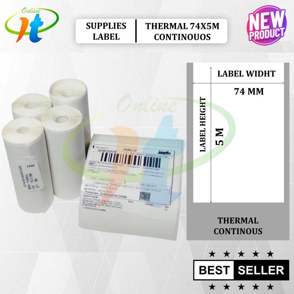 

Label Thermal Continuous 80x40 74mm x 5 Meter Printer C8LP MT300 74X5 M Cetak Resi Shopee