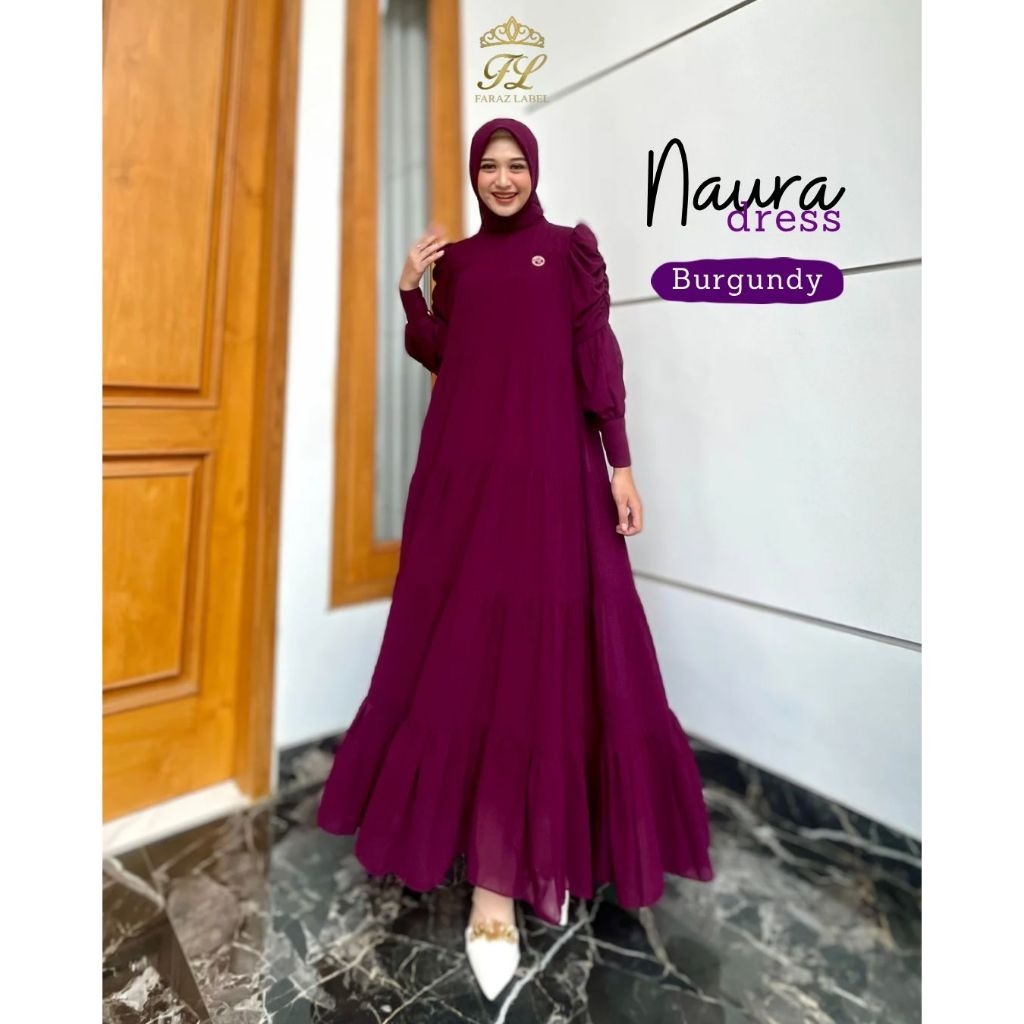 NAURA DRESS CERUTY BABY DOLL DRESS WANITA MUSLIMAH ELEGAN DRESS KONDANGAN DRESS PREWEDDING DRESS UMR
