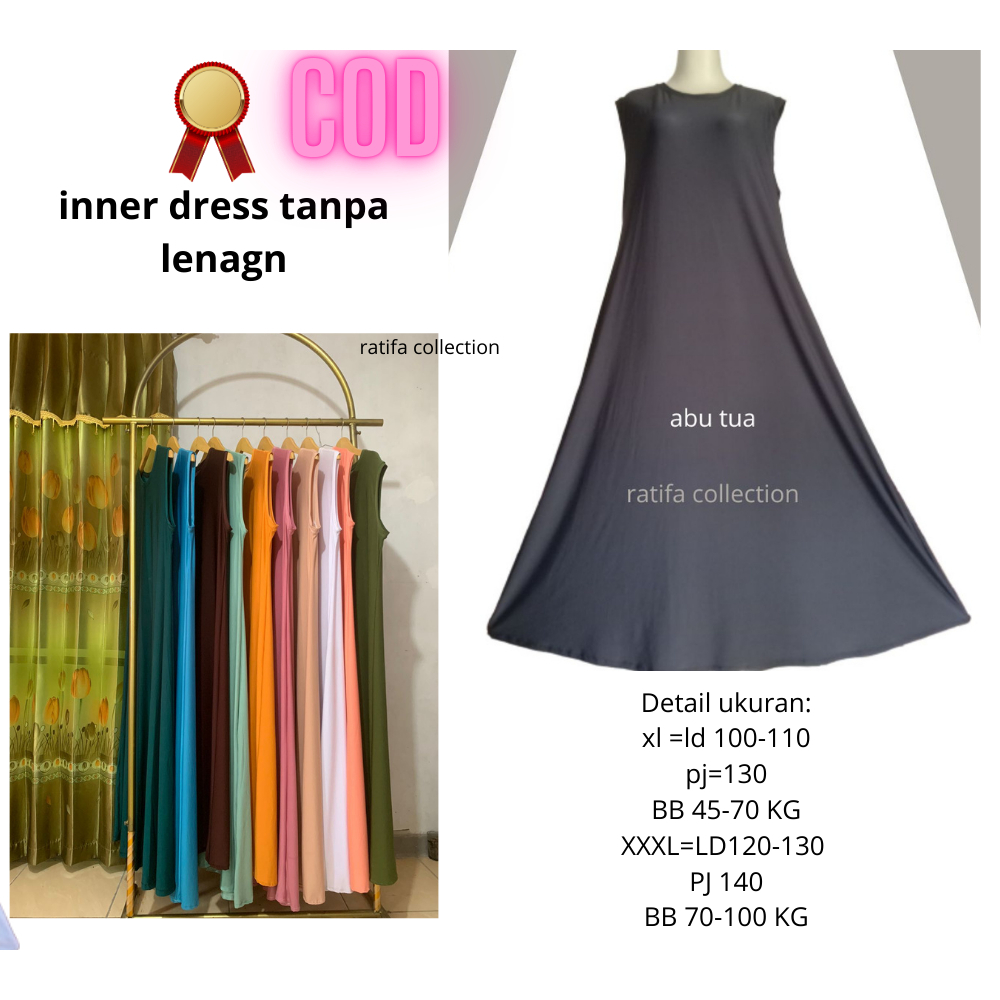 Baju wanita inner dress tanpa lengan gamis yukensi hijau sage jumbo LD110 PJ140 Super bahan jersey