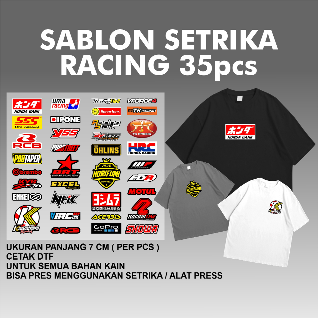 

Paket Stiker Kaos Sablon DTF Sponsor Brand Racing isi 35 pcs Sticker Pack Racing Sablon Setrika DTF Stiker Baju Siap Press