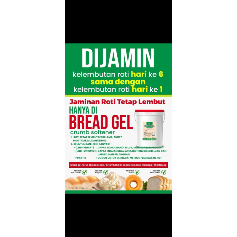

LAKU BREAD GEL @4 Kg BAHAN TAMBAHAN ROTI AGAR TETAP LEMBUT
