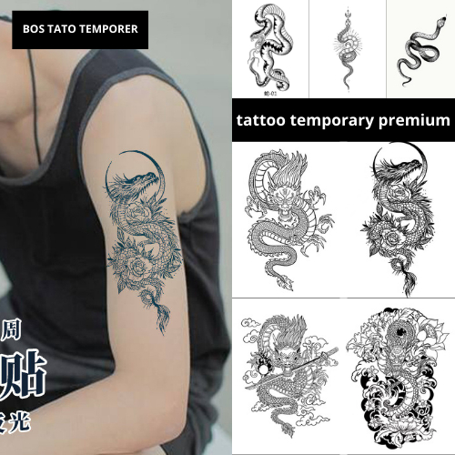 PREMIUM TATTOO TEMPORARY TAHAN LAMA FRUIT INK TATO TEMPORER SEMI PERMANEN NAGA ULAR MACAN SERIGALA