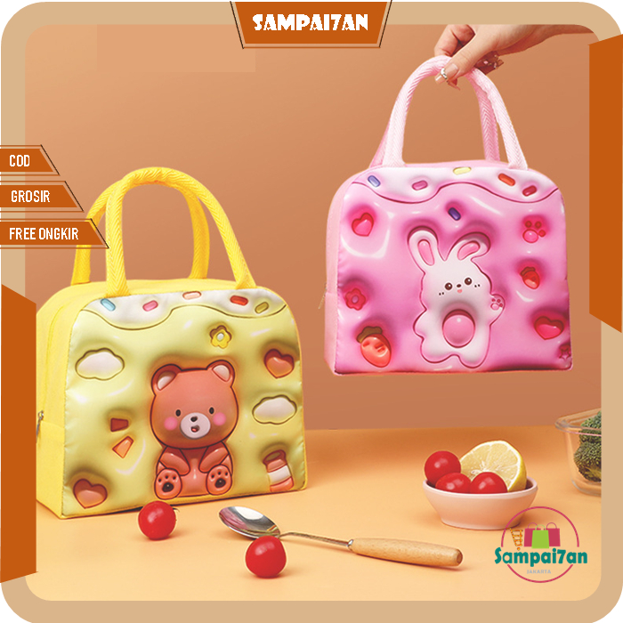 Tas Bekal Anak Karakter Resleting Murah Import Lunch Bag Penyimpanan Makanan Tenteng TB-09-TBK
