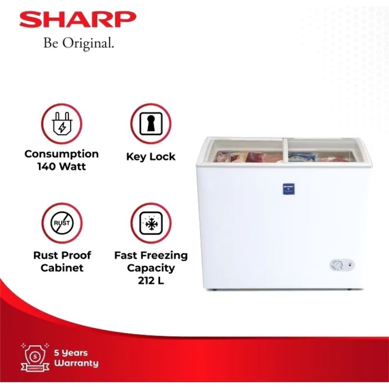 SHARP FRW 210 CHEST FREEZER BOX KACA SLIDING 212 LITER