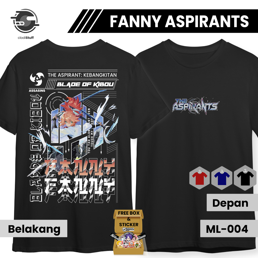 Kaos MLBB FANNY SKIN ASPIRANTS Assassin Mobile Legends Lengan Pendek Hitam Combed 24s Pria Wanita