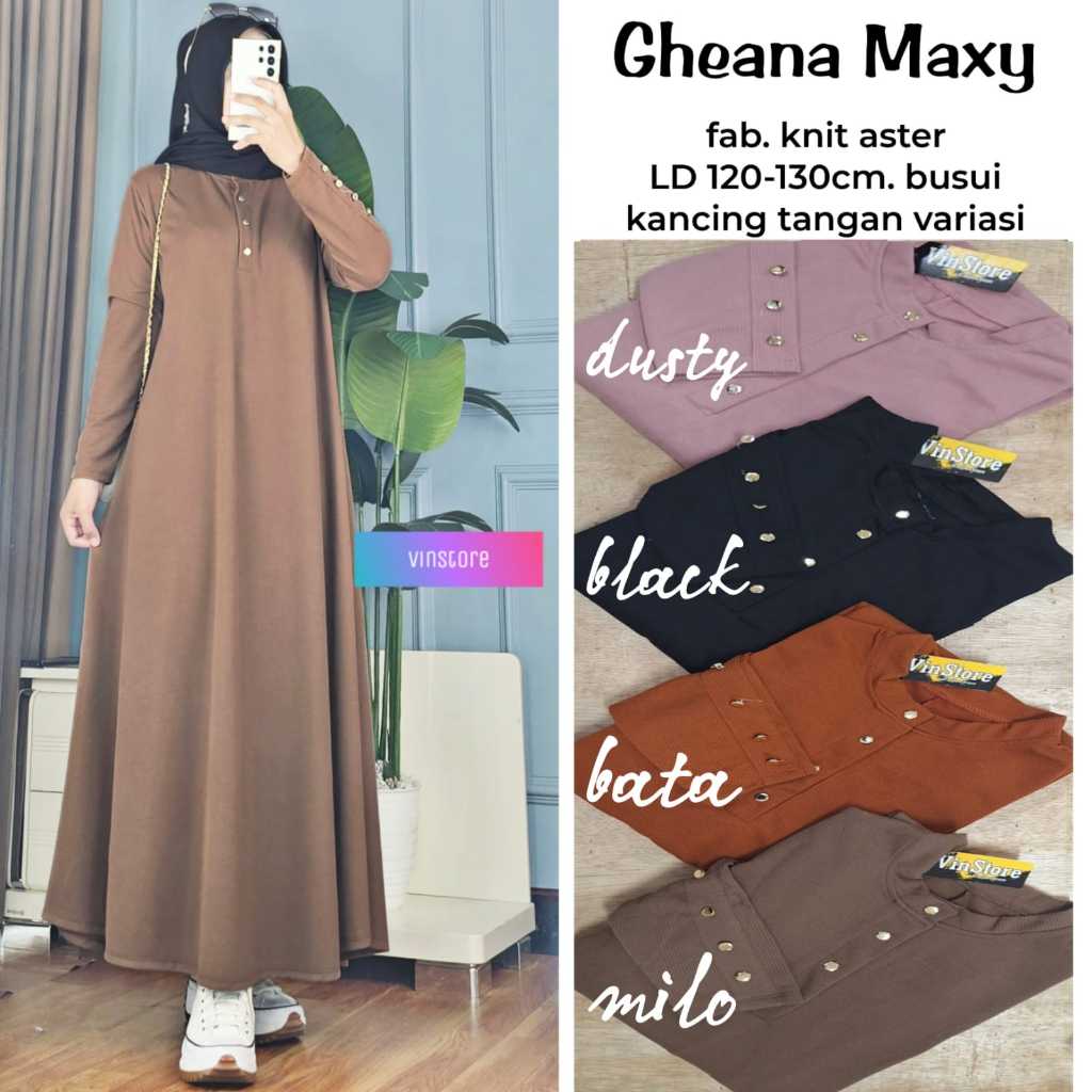 NAJMA Gheana Dress Gamis Wanita Muslimah Knit Aster Super Jumbo Ld 120-130 VINSTORE