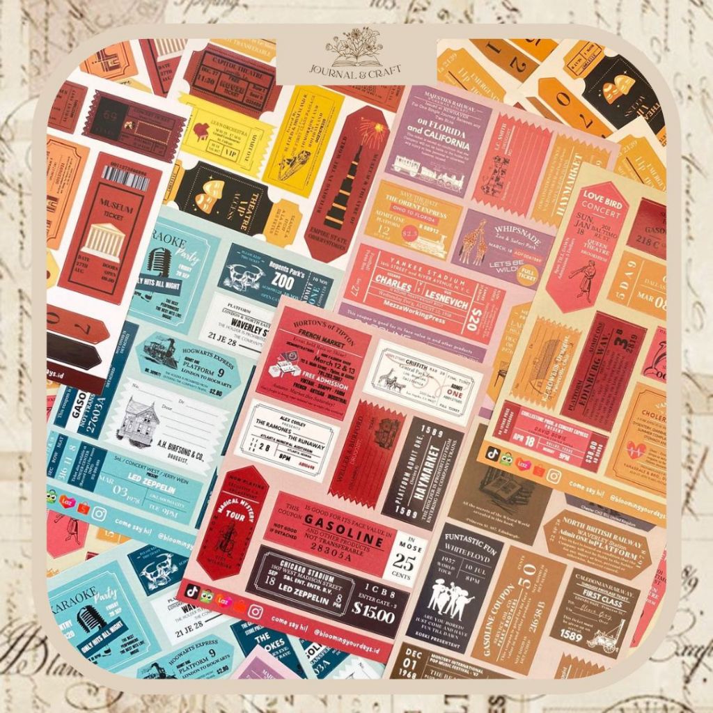 

aesthetic sticker stiker estetik vintage ticket tiket sticker Planner Bullet Journal stiker deco journaling journal scrapbooking