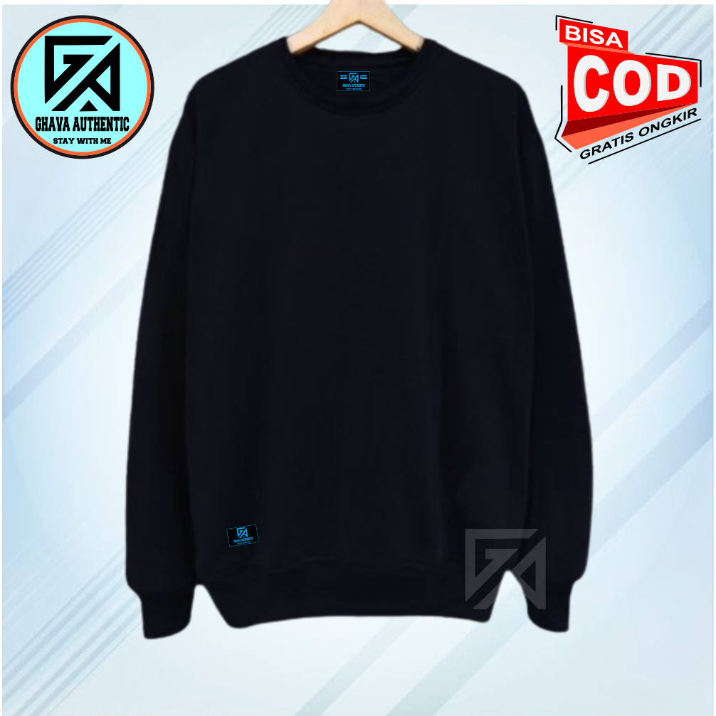 Ghava Crewneck Sweater Pria Wanita Distro Warna Hitam Polos  Bahan Tebal Katun Jaket Baju Cod