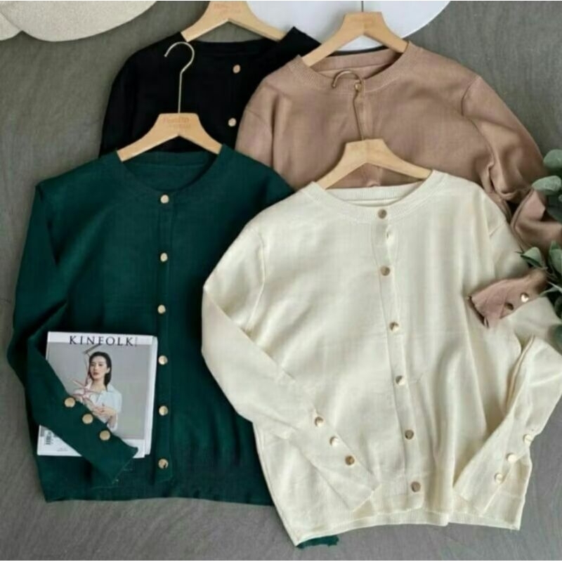 STARLA BASIC KANCING GOLD/CARDIGAN AIRA/TARLA RAJUT PREMIUM TEBAL KANCING GOLD