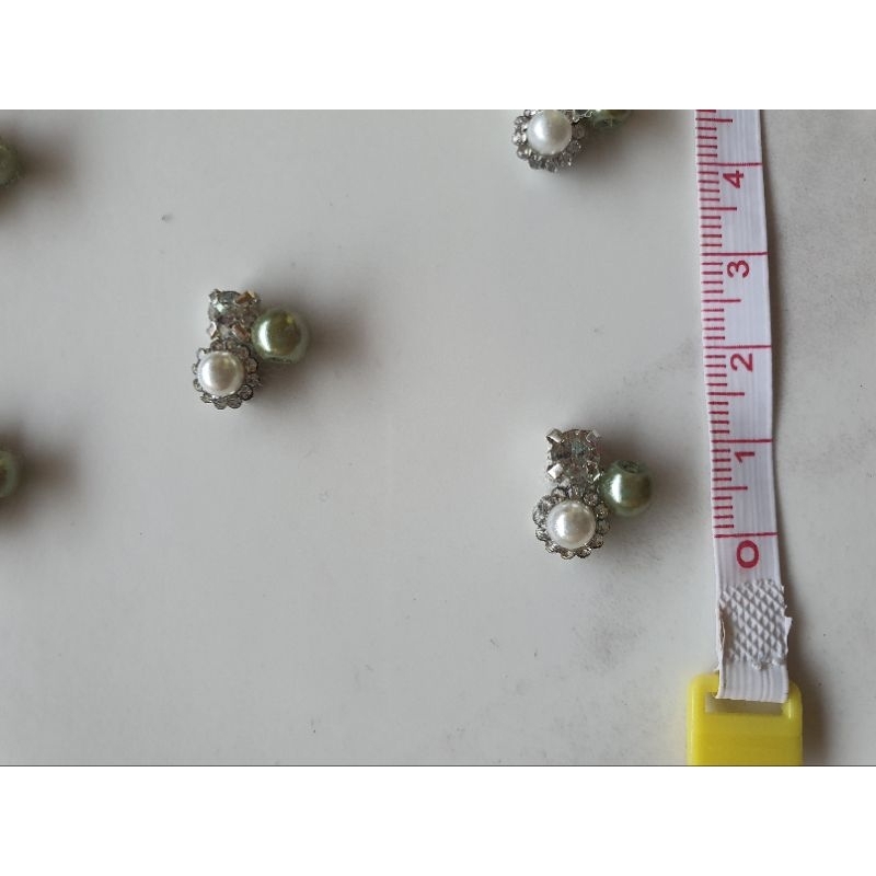 10pcs Payet rangkai bunga mutiara kristal Sage green tua