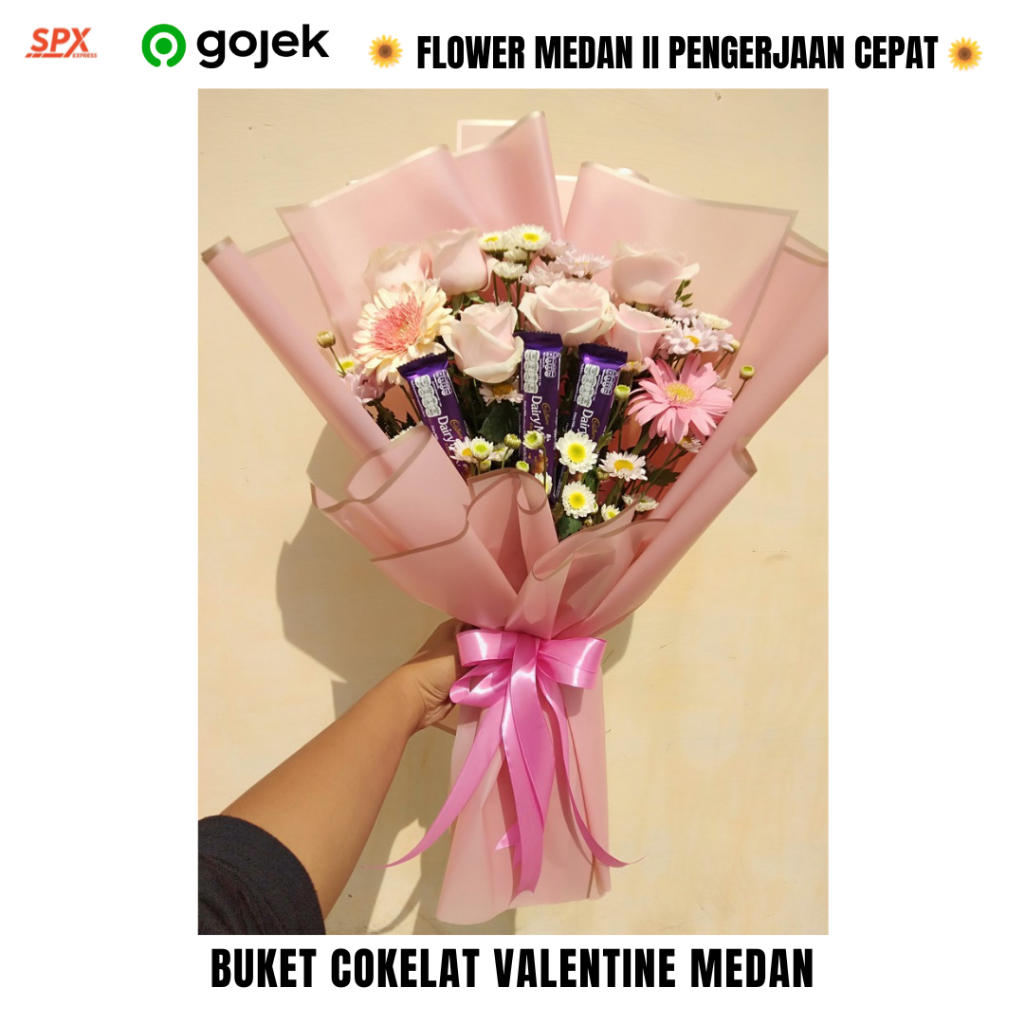 Buket Coklat Pakai Bunga Asli di Medan