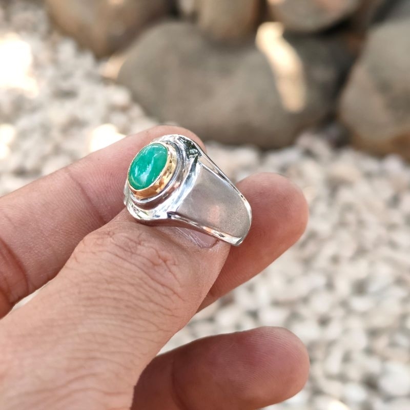 CINCIN PRIA BATU GIOK CINA KECIL RING MONEL DOFF